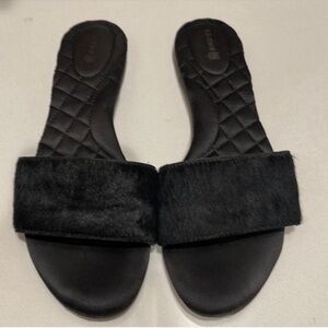 Birdies Sparrow Jet Black Calfhair Sandal   s 8.5